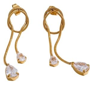 Knotted Rope CZ Drop Earrings Stainless Steel